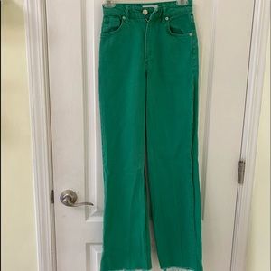 Zara Kelly green wide leg jeans.  Women size 0 unfinished pant legs